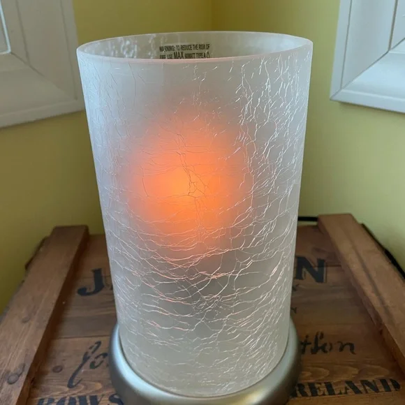 Like New Uberhaus 3 Way Dimmable Touch Table Lamp Crackled Glass Brushed Nickel - Picture 6 of 8